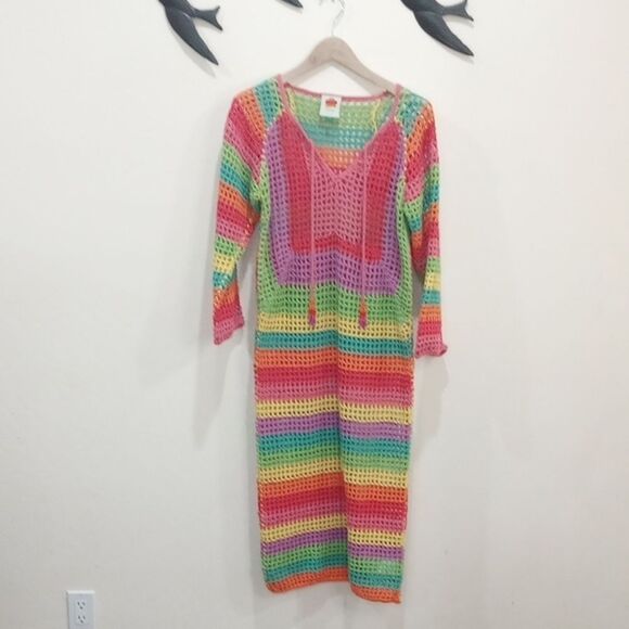 Farm Rio Colorful Rainbow Crochet Knit Dress - XS  **Missing Slip / Dress Only** - Picture 2 of 12